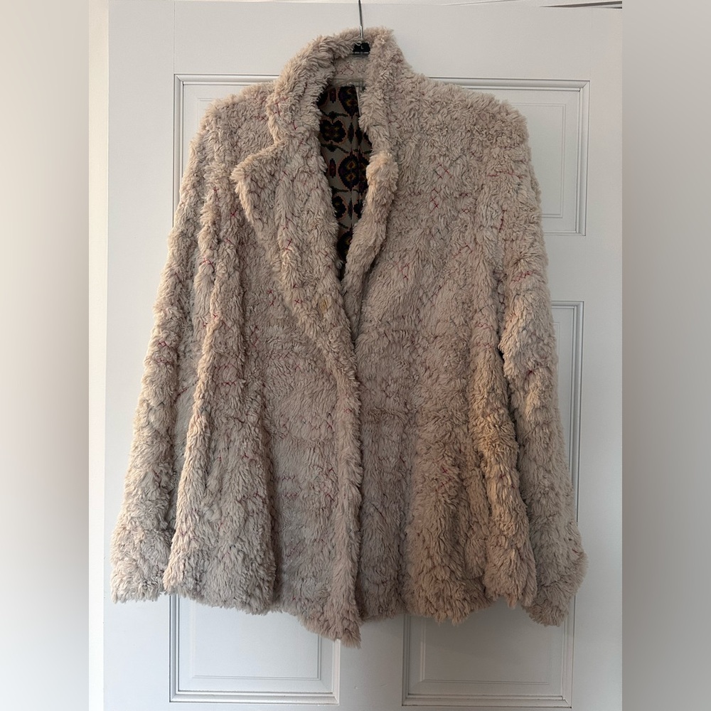 Free People Faux Fur Coat with Multicolor Stitching Medium